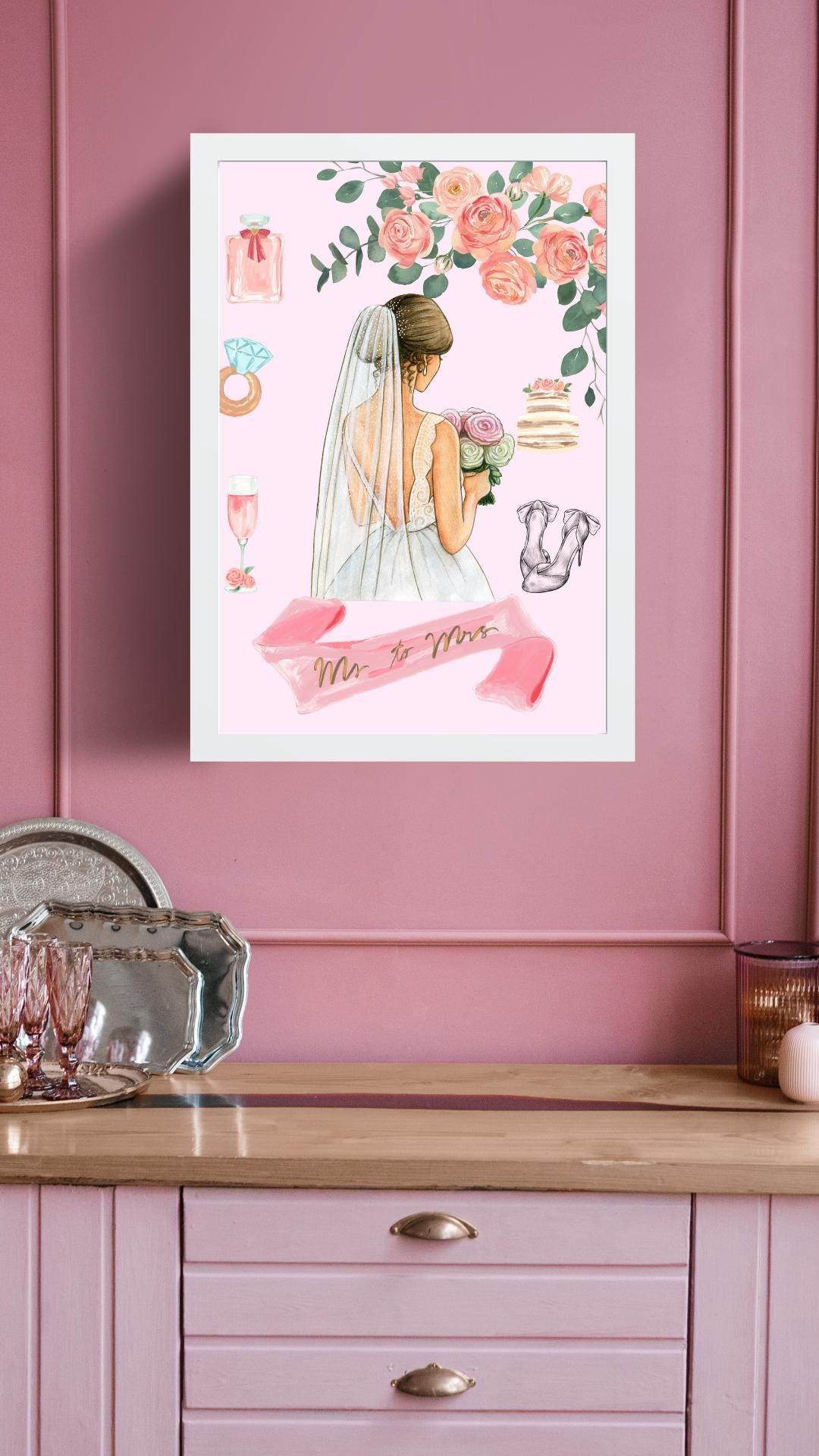 Bridal Shower Wall Art Digital Download Digital product bridal-shower-wall-art-bride-poster-pink-wall-decor My Store