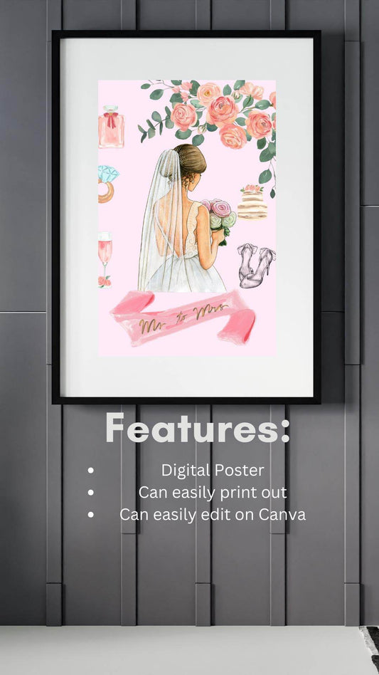 Bridal Shower Wall Art Digital Download Digital product bridal-shower-wall-art-digital-poster-features-list My Store