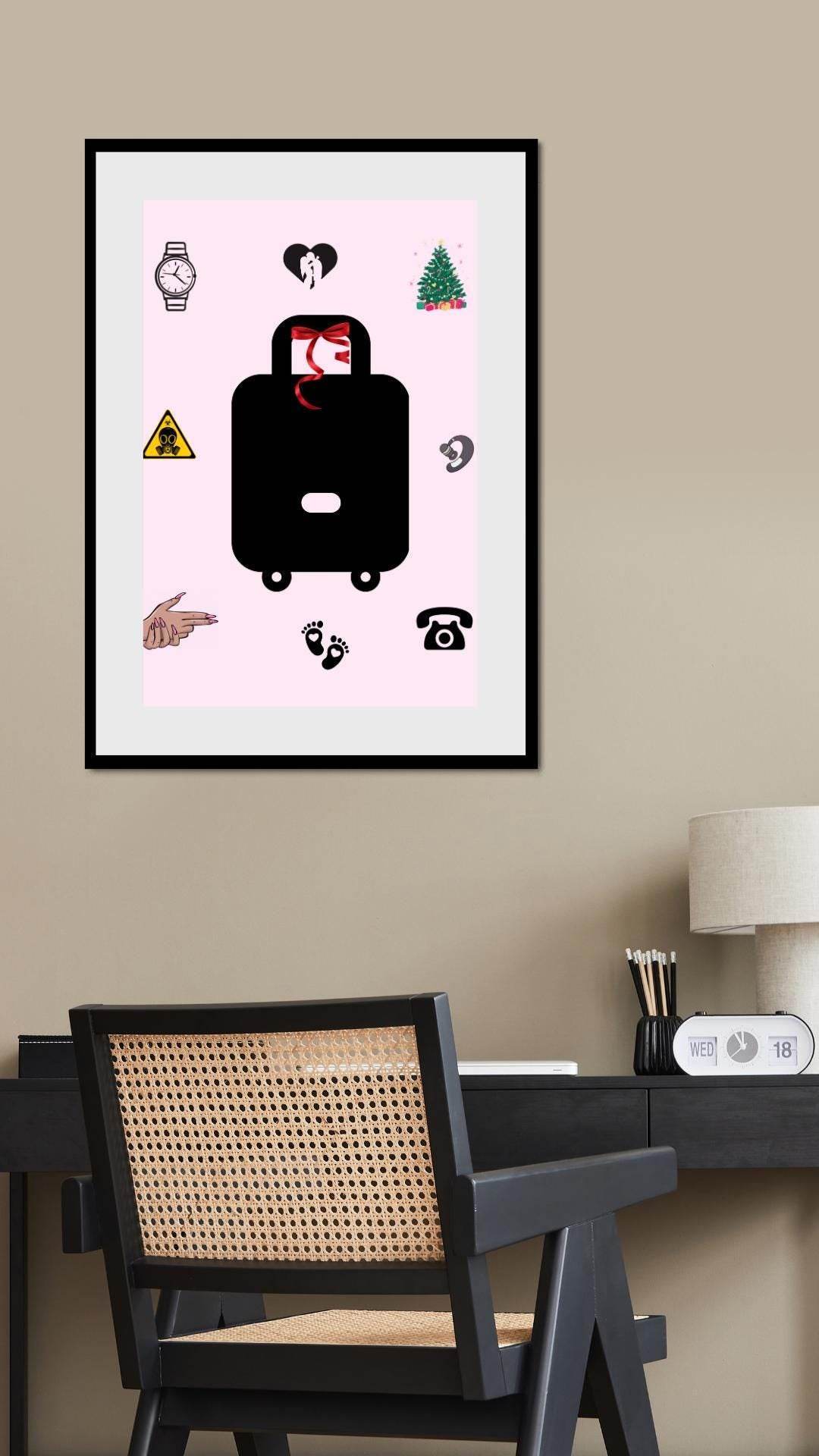 Carry-On Poster Digital Download Art Print Digital product carry-on-poster-digital-download-black-frame-above-desk-lamp My Store