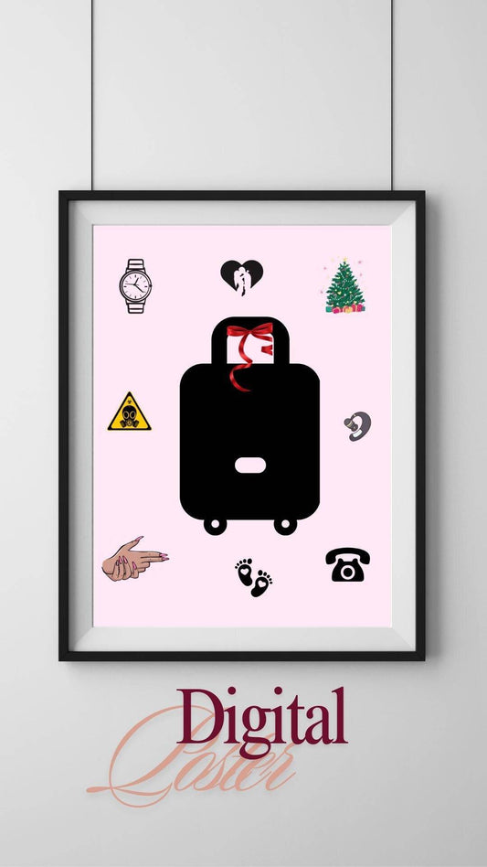 Carry-On Poster Digital Download Art Print Digital product carry-on-poster-digital-download-black-suitcase-pink-background My Store