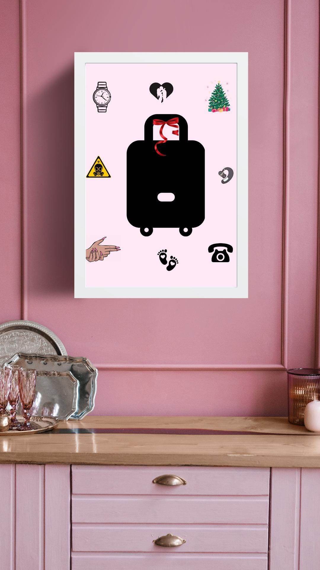 Carry-On Poster Digital Download Art Print Digital product carry-on-poster-digital-download-framed-poster-pink-wall-background My Store