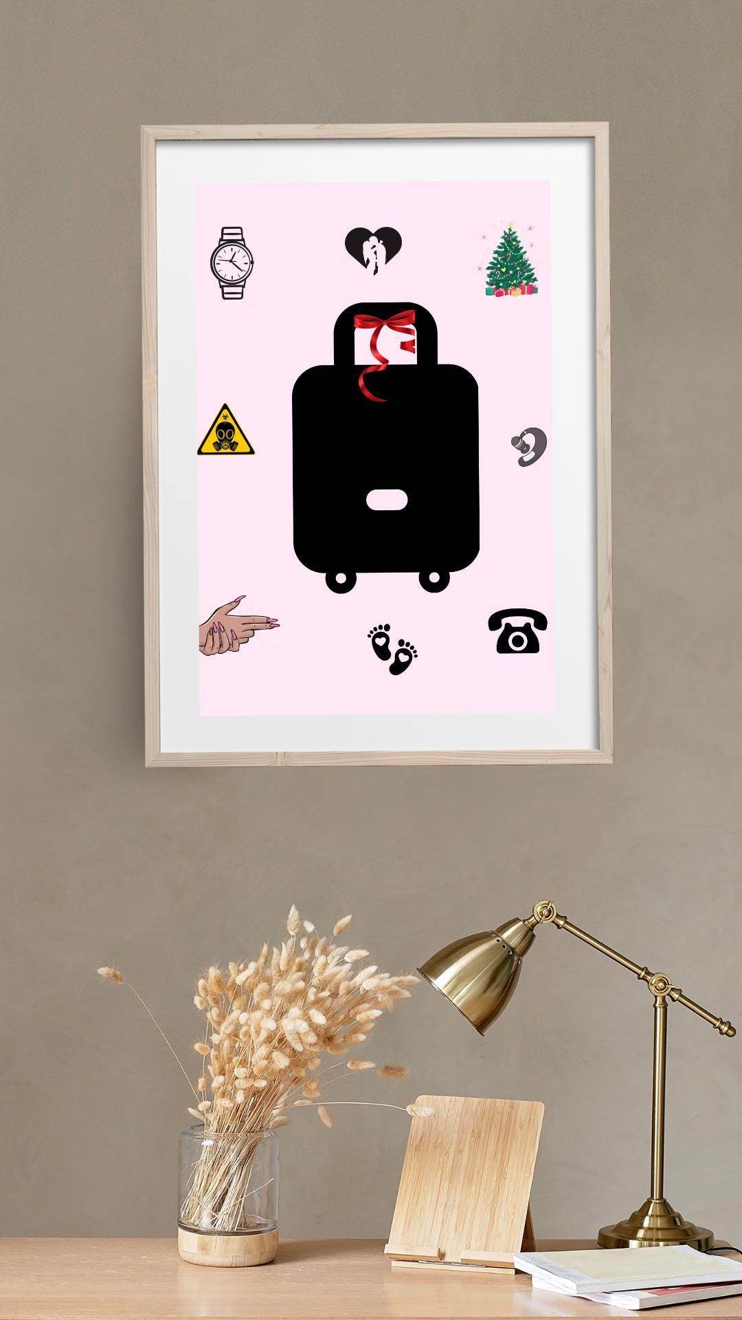 Carry-On Poster Digital Download Art Print Digital product carry-on-poster-digital-download-light-wood-frame-with-lamp My Store
