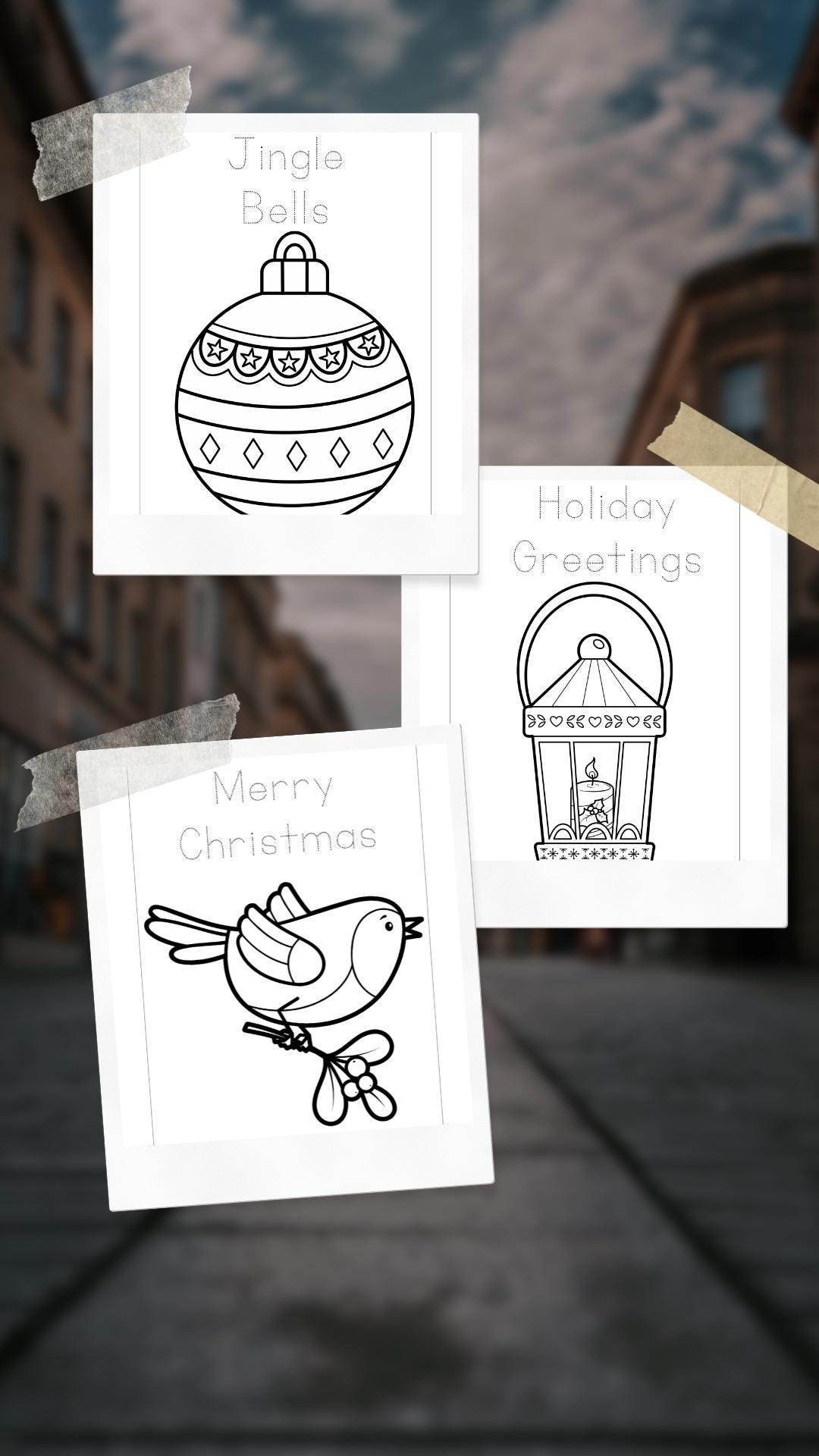 Christmas Coloring Book for Kids - Digital Download Digital product christmas-coloring-book-for-kids-bird-lantern-ornament-background My Store