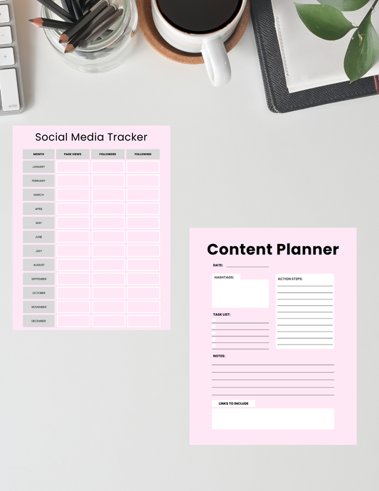 Content Planning Template for Creators Digital product content-planning-template-for-creators-desk-view-planner-and-social-tracker GirlyDesignUS