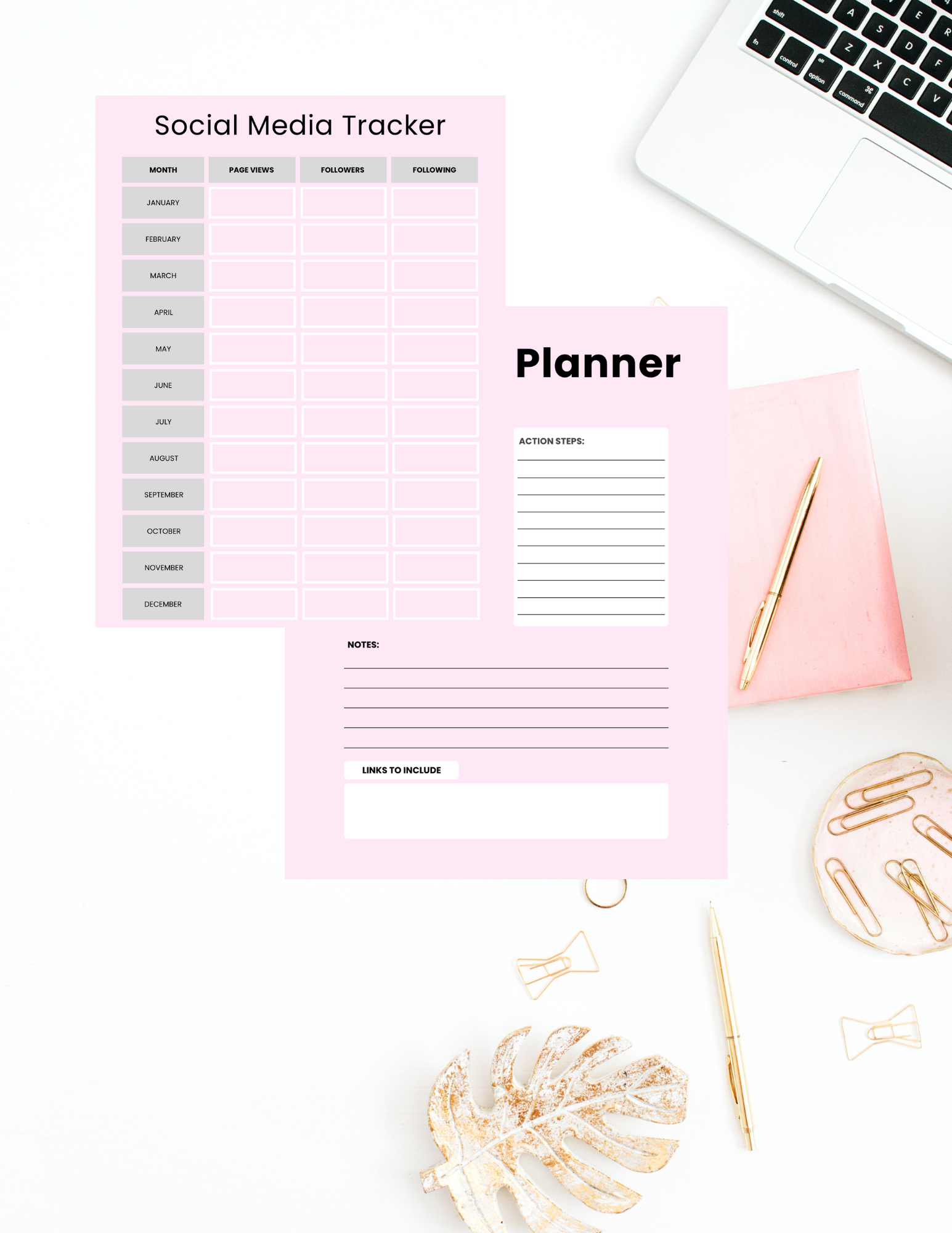 Content Planning Template for Creators Digital product content-planning-template-for-creators-pink-planner-with-pen-and-clips GirlyDesignUS