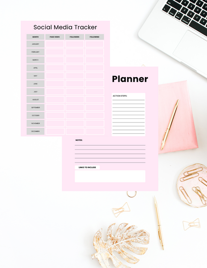 Content Planning Template for Creators Digital product content-planning-template-for-creators-pink-planner-with-pen-and-clips GirlyDesignUS