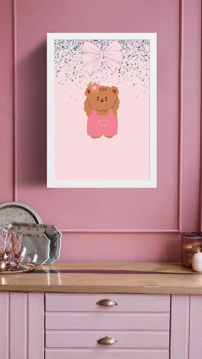 Cute Bear Nursery Wall Art Digital Poster Template Digital product cute-bear-nursery-wall-art-brown-bear-pink-wall-frame My Store