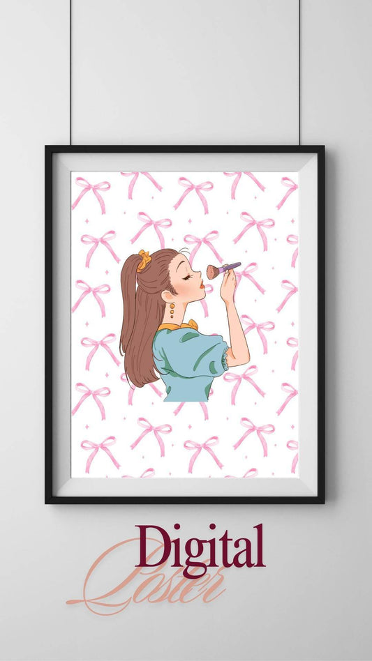 Cute Girl Makeup Wall Art Digital Download Digital product cute-girl-makeup-wall-art-girl-apply-makeup-brush My Store