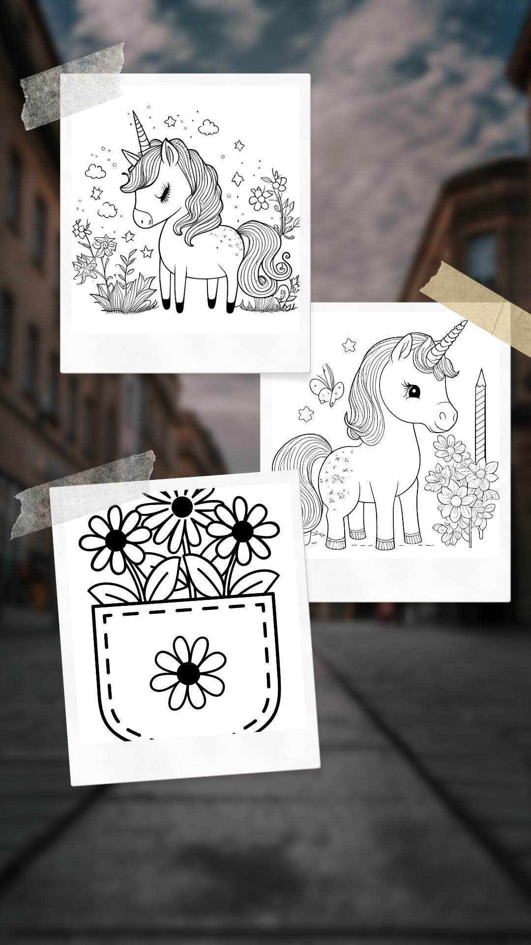 Cute Printable Coloring Book Kids Digital Download Digital product cute-printable-coloring-book-kids-taped-prints-unicorn-flower-pocket My Store
