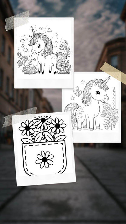 Cute Printable Coloring Book Kids Digital Download Digital product cute-printable-coloring-book-kids-taped-prints-unicorn-flower-pocket My Store