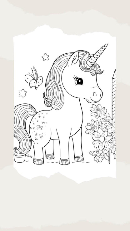 Cute Printable Coloring Book Kids Digital Download Digital product cute-printable-coloring-book-kids-unicorn-side-view-with-stars My Store