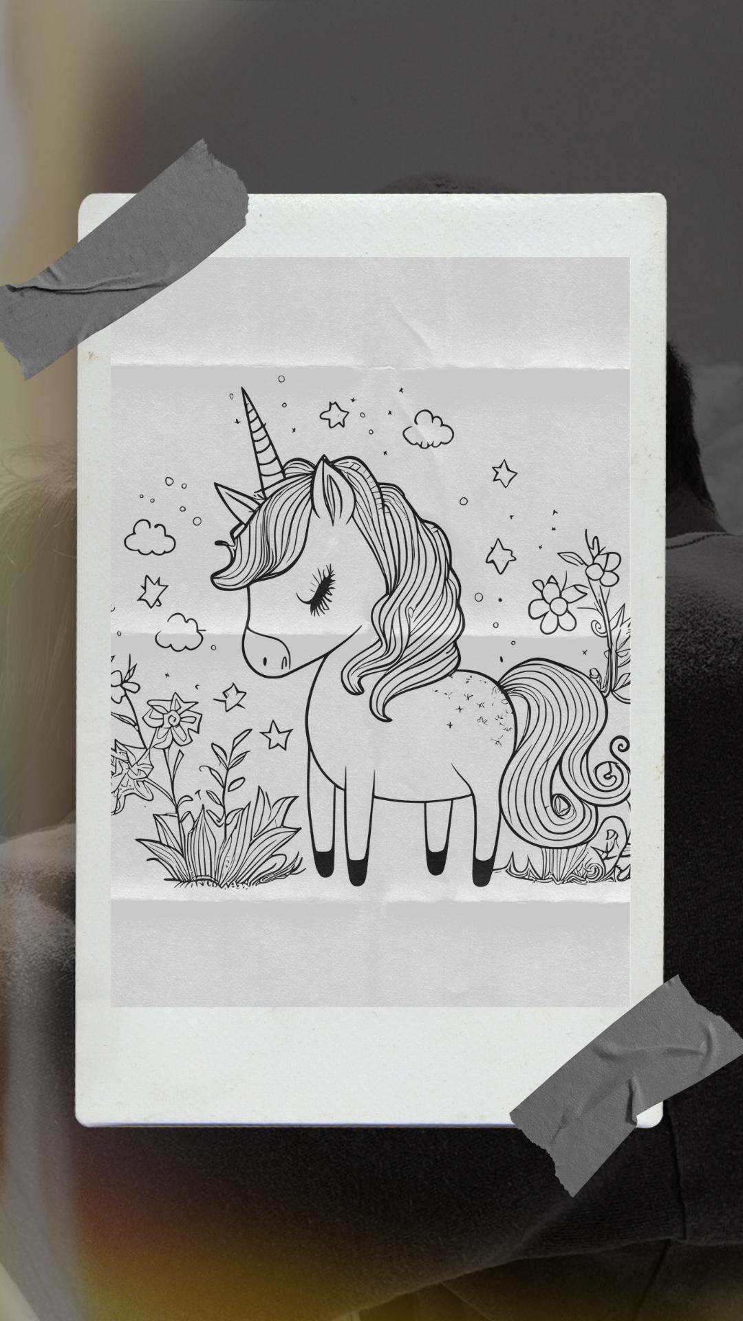 Cute Printable Coloring Book Kids Digital Download Digital product cute-printable-coloring-book-kids-unicorn-with-flowers-stars-taped My Store