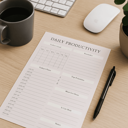 Daily Productivity Planner Digital Download Digital product daily-productivity-planner-desk-setup-mouse-keyboard-pen GirlyDesignUS