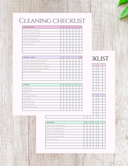 Digital Cleaning Schedule Template Printable Digital product digital-cleaning-schedule-template-checklist-living-garden-bedroom GirlyDesignUS