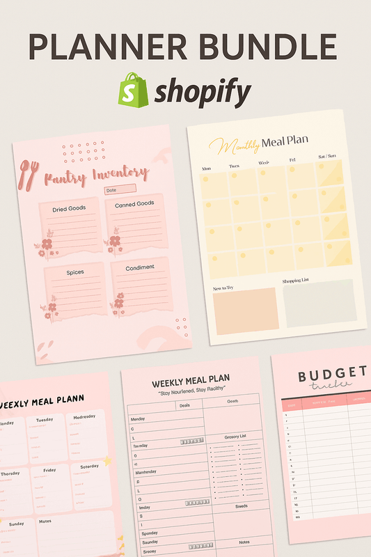 Digital Meal Planner Printable Bundle Digital product digital-meal-planner-printable-flat-lay-printed-planner-pages GirlyDesignUS