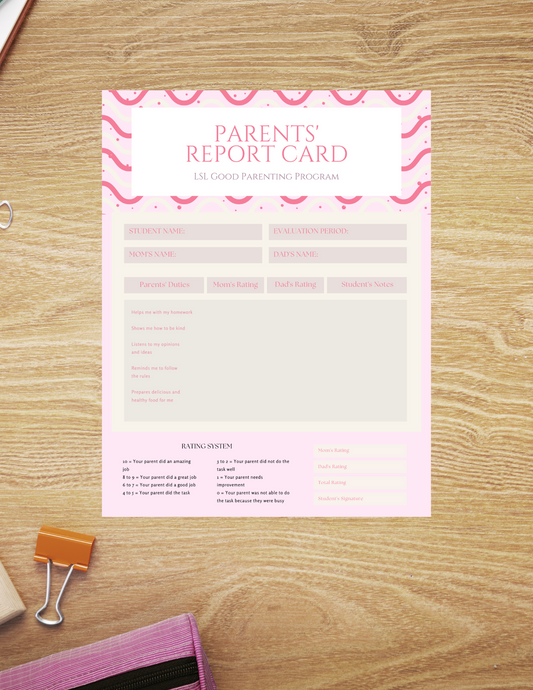 Digital Parent Report Card for Kids Digital product digital-parent-report-card-for-kids-pink-on-wood-desk-2 GirlyDesignUS