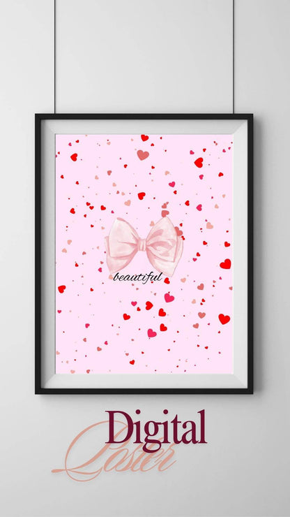 Pink Bow Printable Wall Decor - Digital Download Digital product digital-pink-bow-printable-wall-decor-hearts My Store