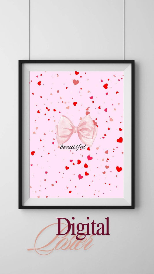 Pink Bow Printable Wall Decor - Digital Download Digital product digital-pink-bow-printable-wall-decor-hearts My Store