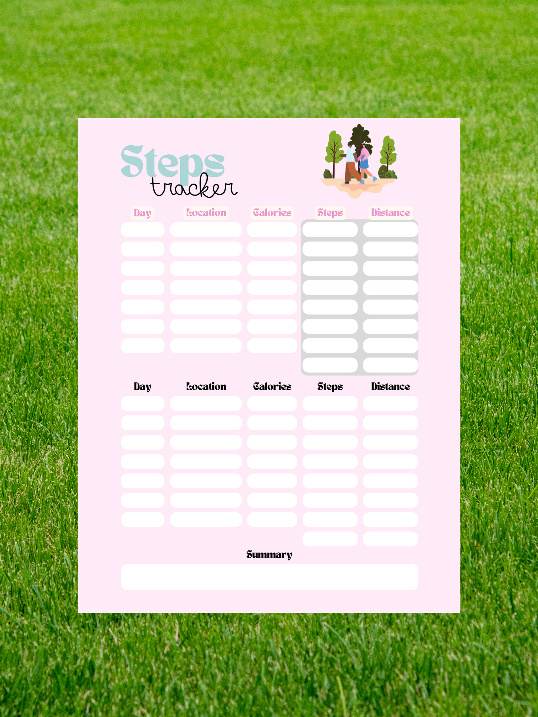 Digital Steps Tracker Download Template Digital product digital-steps-tracker-download-pink-steps-log-sheet GirlyDesignUS