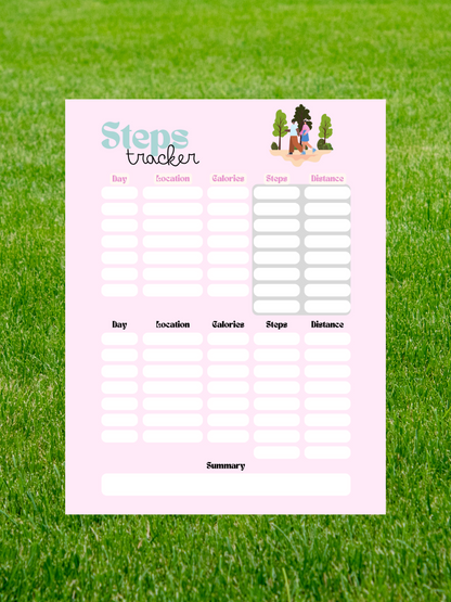 Digital Steps Tracker Download Template Digital product digital-steps-tracker-download-pink-steps-log-sheet GirlyDesignUS