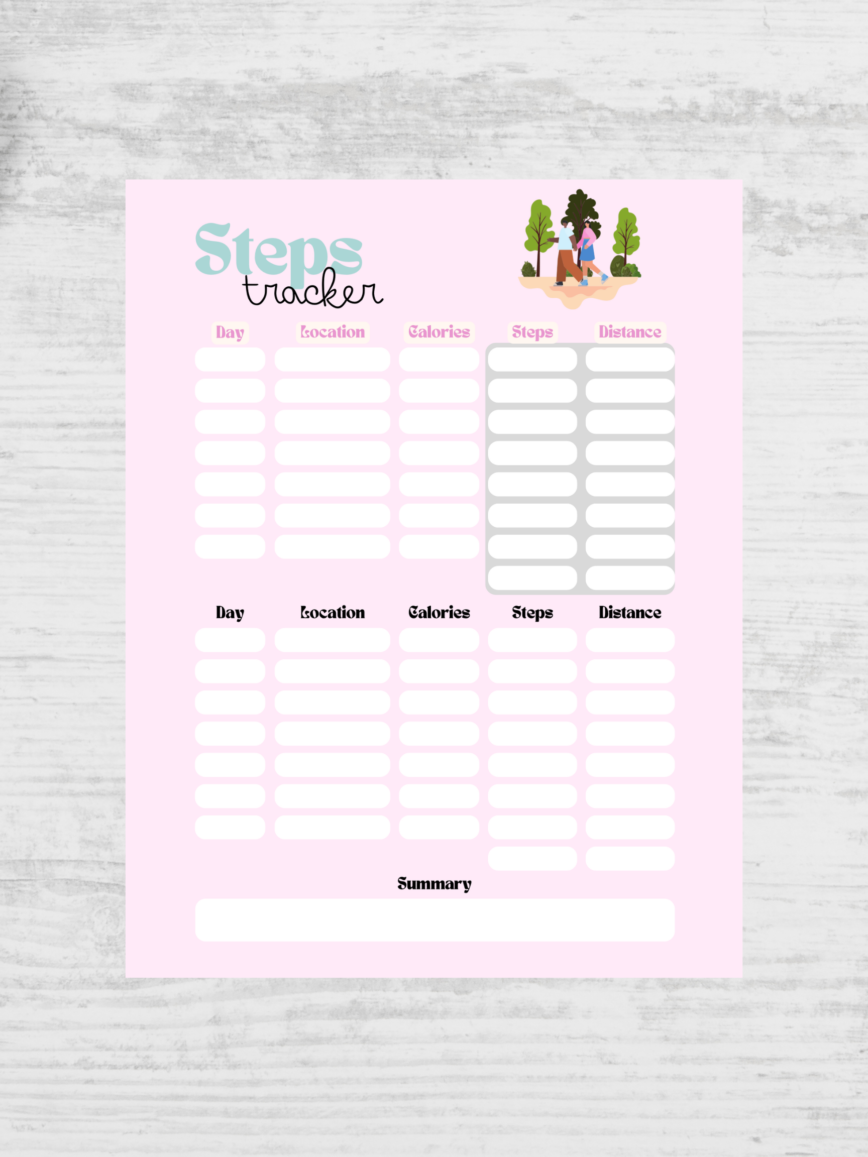 Digital Steps Tracker Download Template Digital product digital-steps-tracker-download-pink-steps-log-white-background GirlyDesignUS