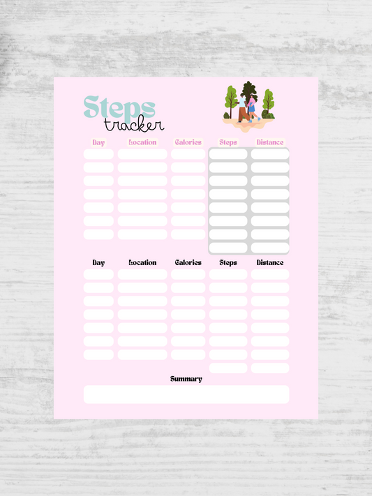 Digital Steps Tracker Download Template Digital product digital-steps-tracker-download-pink-steps-log-white-background GirlyDesignUS