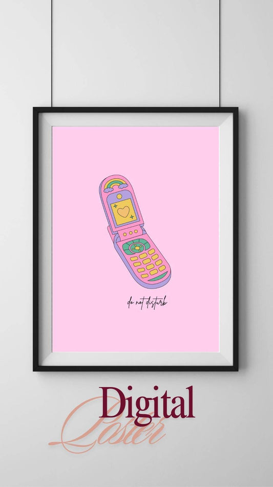90s Nostalgia Digital Print Flip Phone Art Digital product digitalposter-90s-nostalgia-digital-print-pink-flip-phone My Store