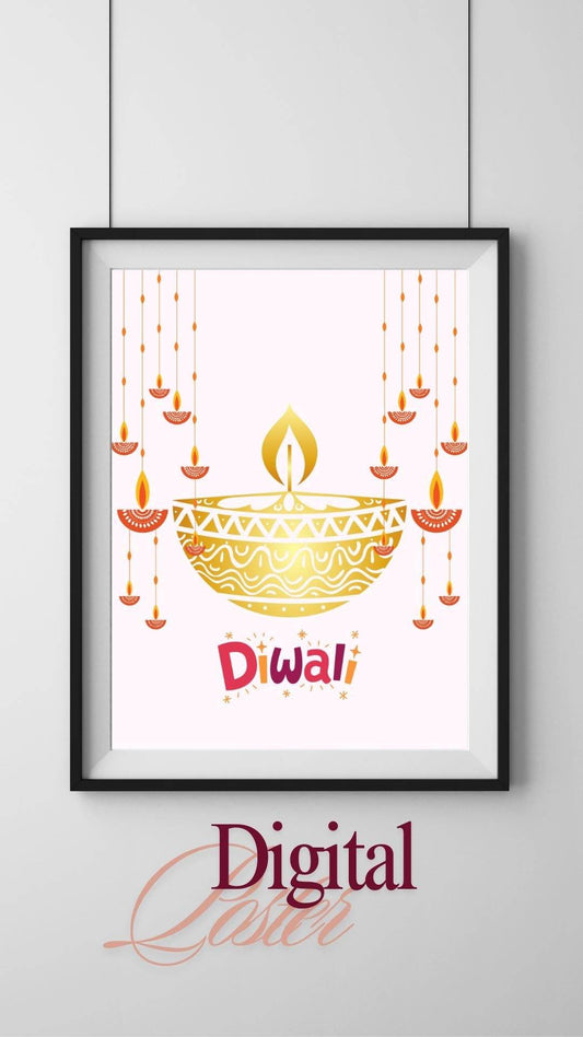 Diwali Wall Art Digital Download - Festive Decor Digital product diwali-wall-art-digital-download-gold-diya-illustration My Store