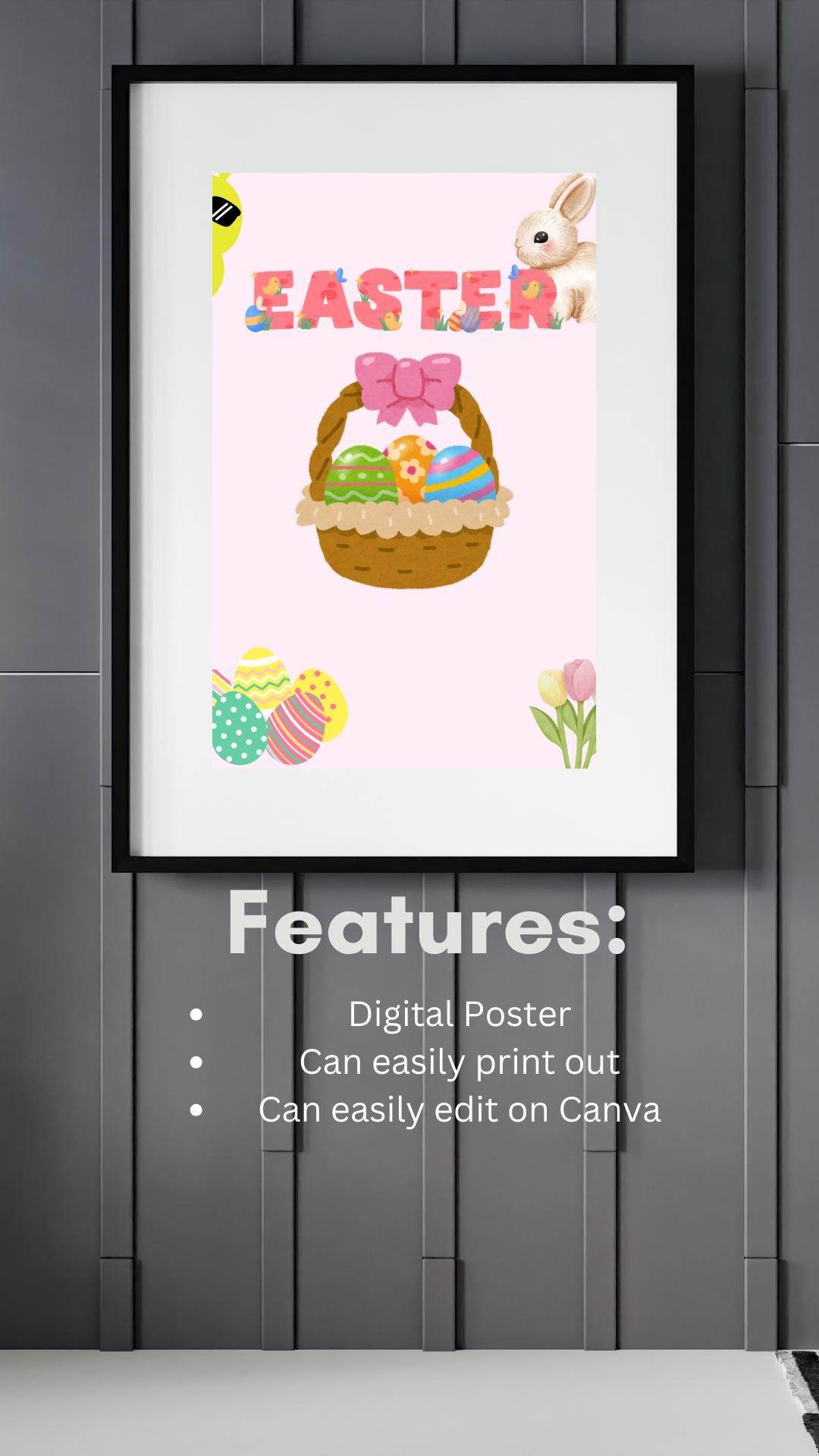 Easter Bunny Digital Wall Art Printable Digital product easter-bunny-digital-wall-art-digital-poster-print-edit-canva My Store