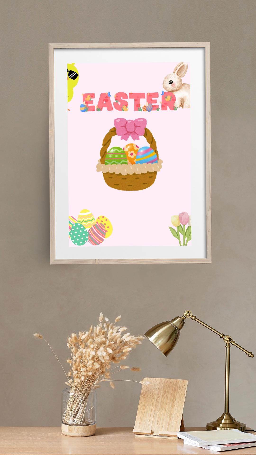 Easter Bunny Digital Wall Art Printable Digital product easter-bunny-digital-wall-art-light-wood-frame-desk-lamp-decor My Store