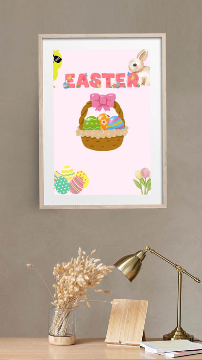 Easter Bunny Digital Wall Art Printable Digital product easter-bunny-digital-wall-art-light-wood-frame-desk-lamp-decor My Store