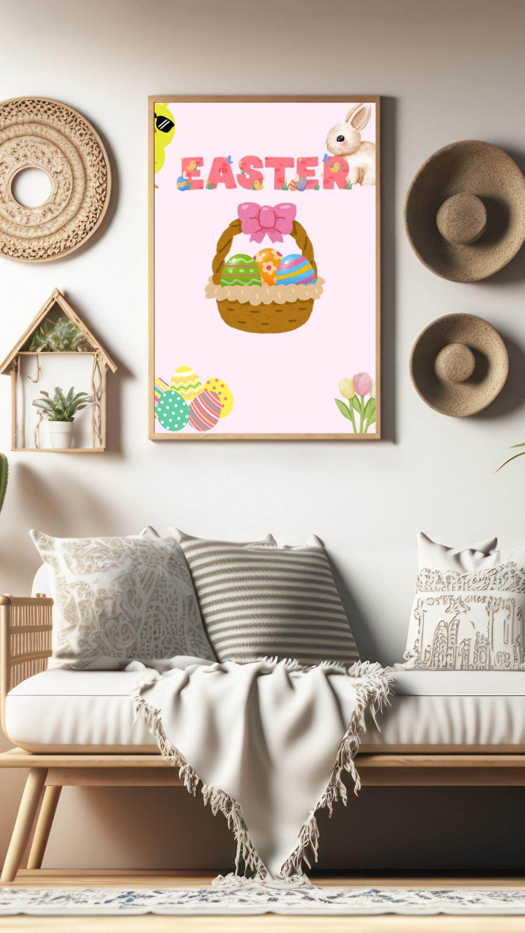 Easter Bunny Digital Wall Art Printable Digital product easter-bunny-digital-wall-art-living-room-wall-decor-pillow-plants My Store