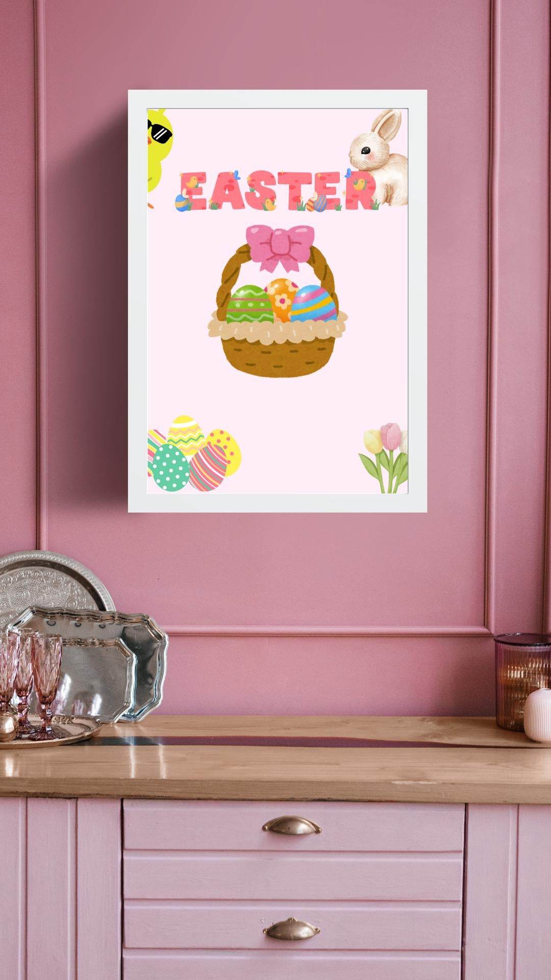 Easter Bunny Digital Wall Art Printable Digital product easter-bunny-digital-wall-art-white-frame-pink-background-wall My Store