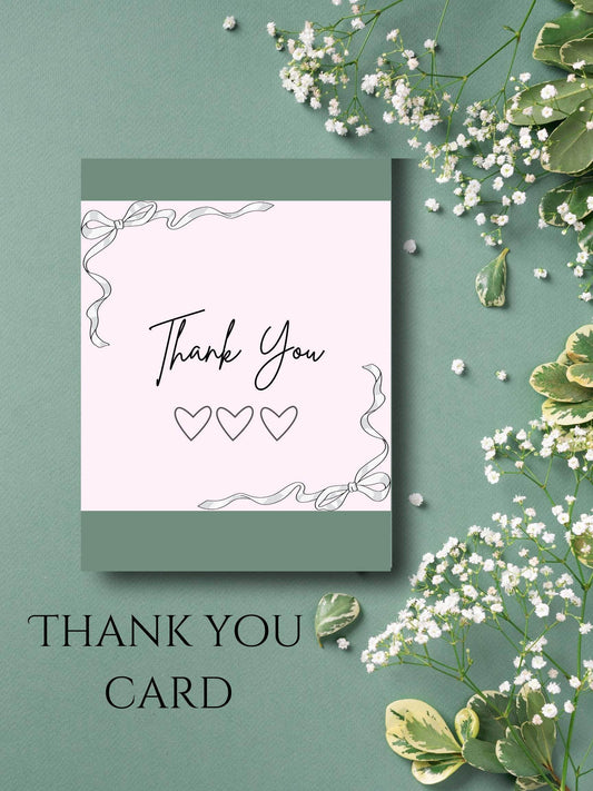 Elegant Digital Thank You Card Instant Download Digital product elegant-digital-thank-you-card-pink-ribbon-hearts My Store
