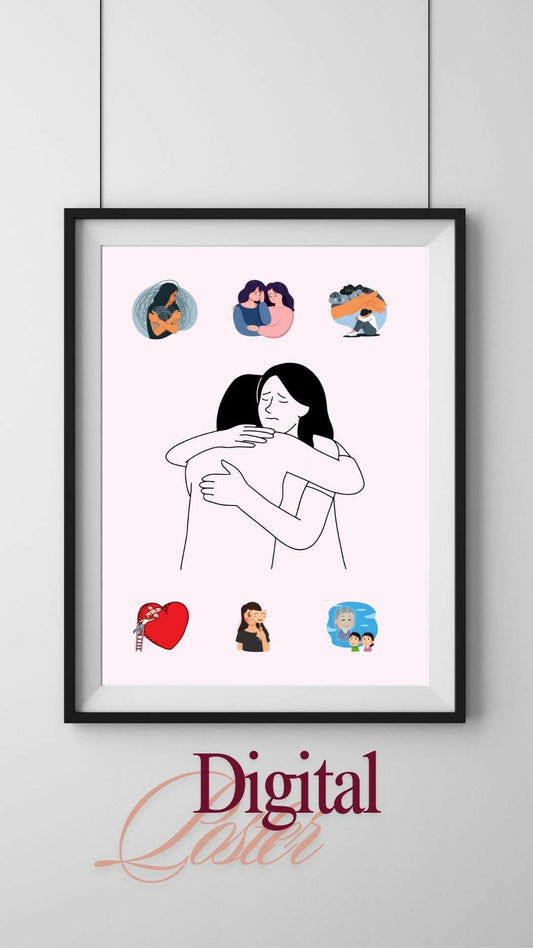Emotional Healing Wall Art Digital Download Digital product emotional-healing-wall-art-illustration-two-women-hugging My Store