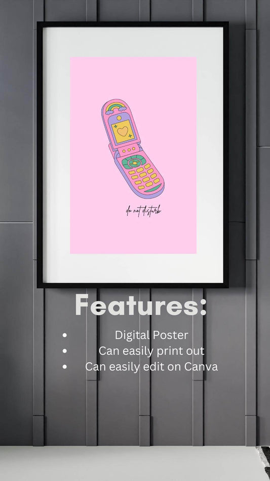90s Nostalgia Digital Print Flip Phone Art Digital product features-list-90s-nostalgia-digital-print-digital-poster My Store
