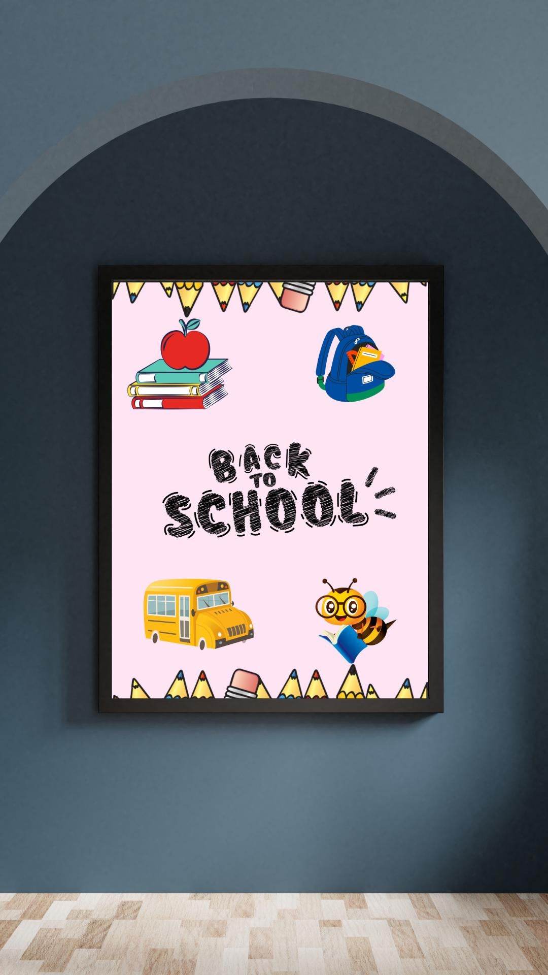 First Day of School Sign Printable - Cute Back to School Decor Digital product first-day-of-school-sign-printable-framed-pink-background-wall My Store