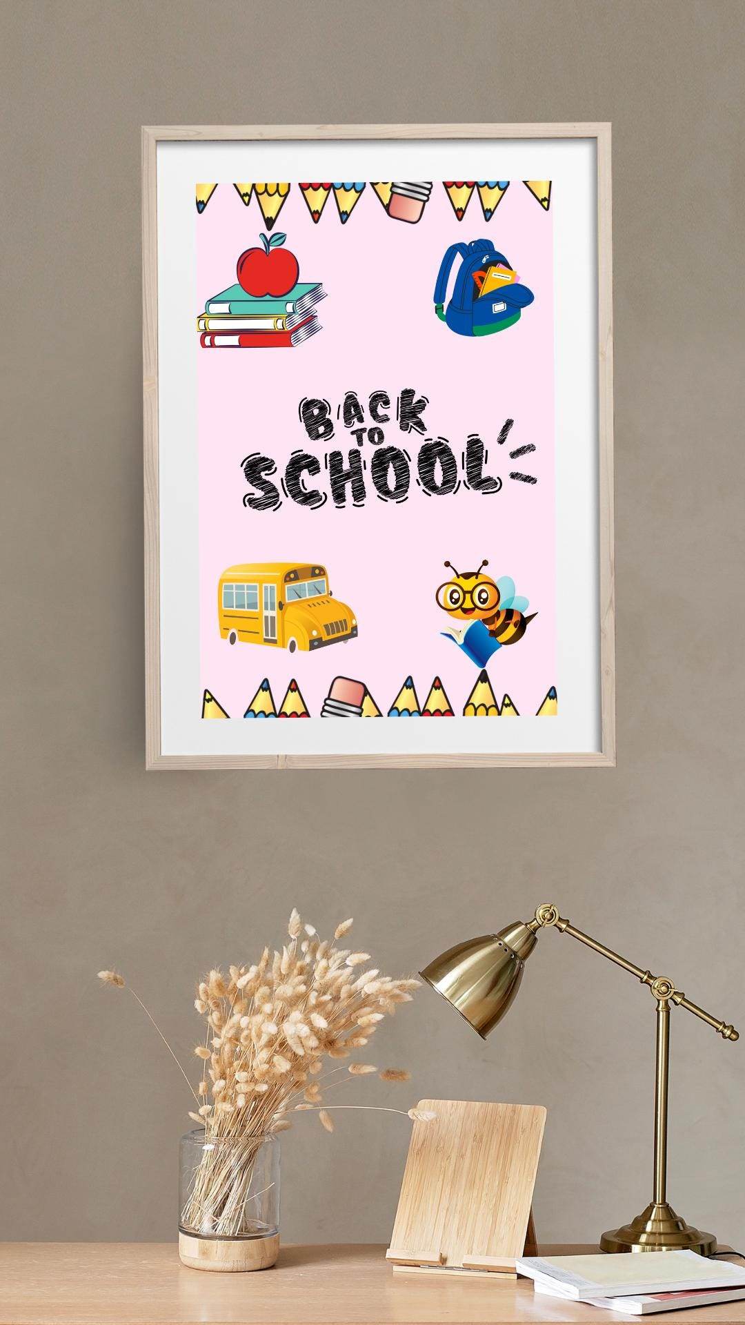 First Day of School Sign Printable - Cute Back to School Decor Digital product first-day-of-school-sign-printable-light-wood-frame-with-lamp My Store