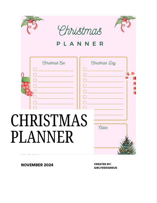 Christmas Planner Printable - Digital Download Digital product girlydesignsnus-christmas-planner-printable-pink-checklist-cute-design My Store
