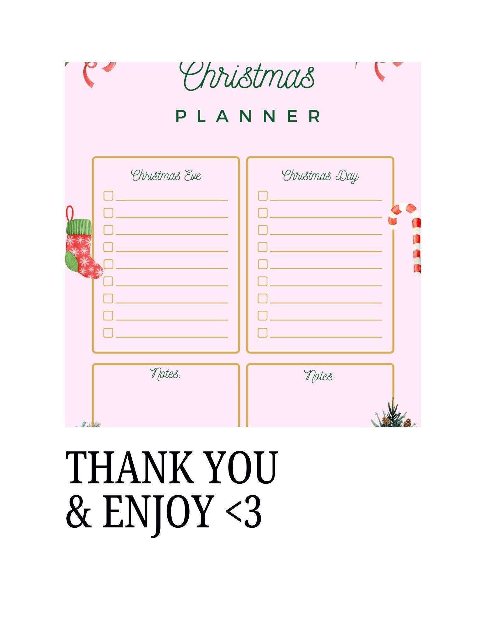 Christmas Planner Printable - Digital Download Digital product girlydesignsnus-christmas-planner-printable-thank-you-note-pink-background My Store