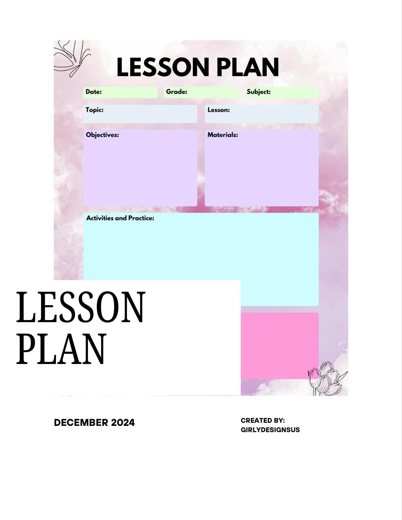 Printable Lesson Plan for Teachers Digital Download Digital product girlydesignsnus-printable-lesson-plan-for-teachers-colorful-template My Store