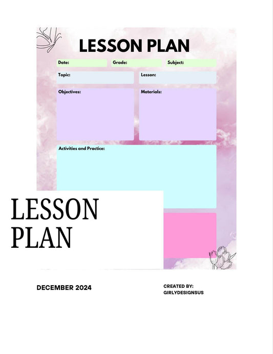 Printable Lesson Plan for Teachers Digital Download Digital product girlydesignsnus-printable-lesson-plan-for-teachers-colorful-template My Store