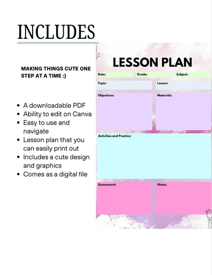 Printable Lesson Plan for Teachers Digital Download Digital product girlydesignsnus-printable-lesson-plan-for-teachers-pdf-editable-features My Store