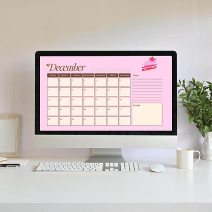 2025 Pink Aesthetic Calendar Digital Download Digital product girlydesignus-2025-pink-aesthetic-calendar-december-month-on-desktop My Store