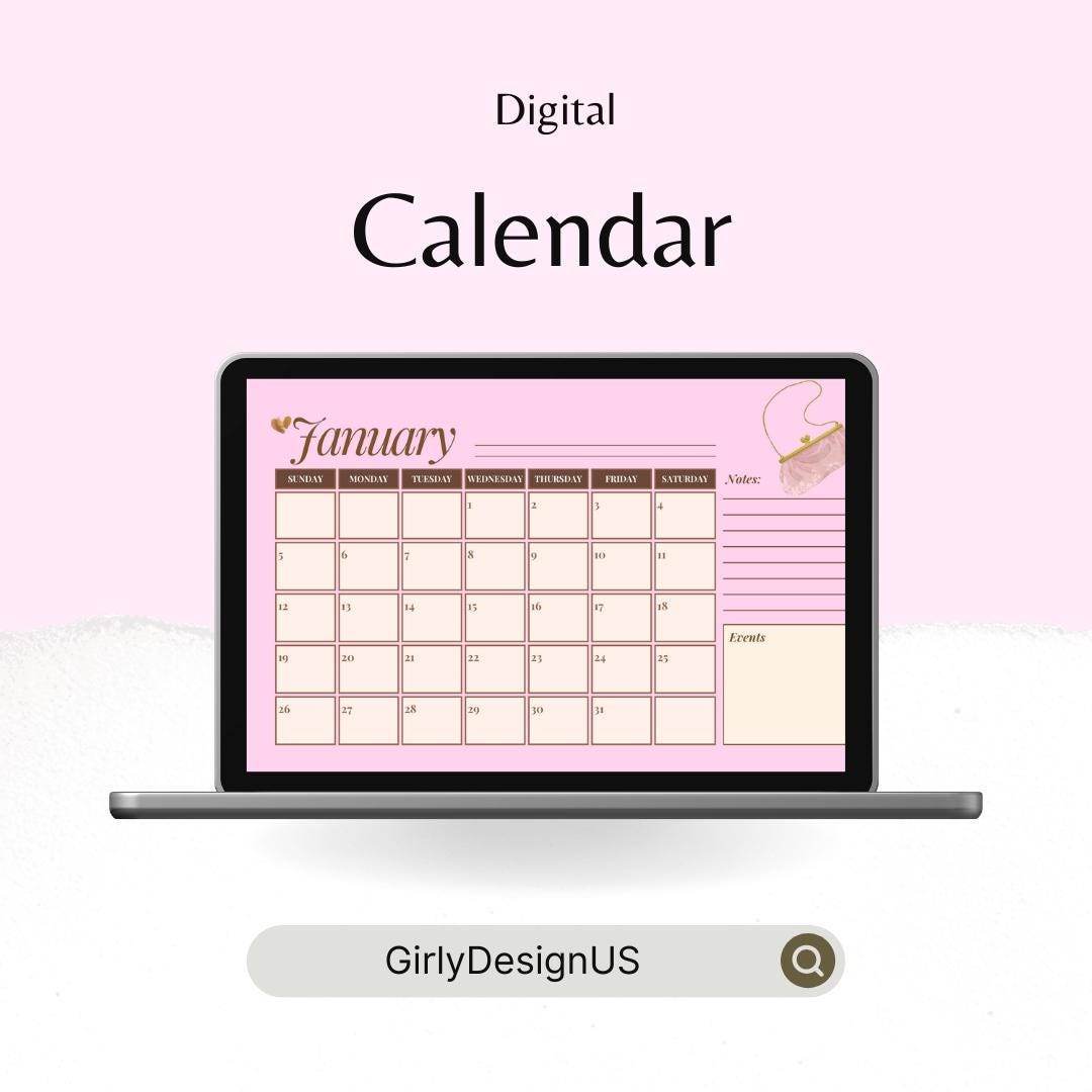 2025 Pink Aesthetic Calendar Digital Download Digital product girlydesignus-2025-pink-aesthetic-calendar-january-digital-laptop My Store