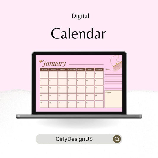 2025 Pink Aesthetic Calendar Digital Download Digital product girlydesignus-2025-pink-aesthetic-calendar-january-digital-laptop My Store
