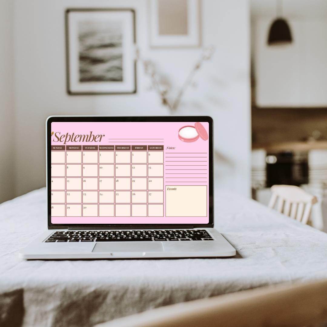 2025 Pink Aesthetic Calendar Digital Download Digital product girlydesignus-2025-pink-aesthetic-calendar-september-month-on-laptop My Store