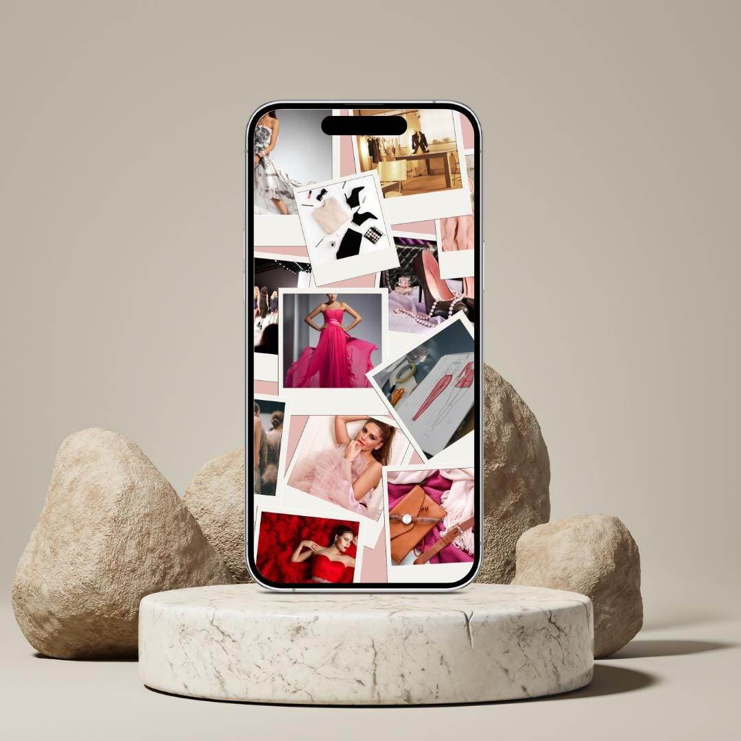 Fashion Inspired Desktop & Tablet Wallpaper Digital product girlydesignus-fashion-inspired-desktop-wallpaper-phone-on-stone-display My Store
