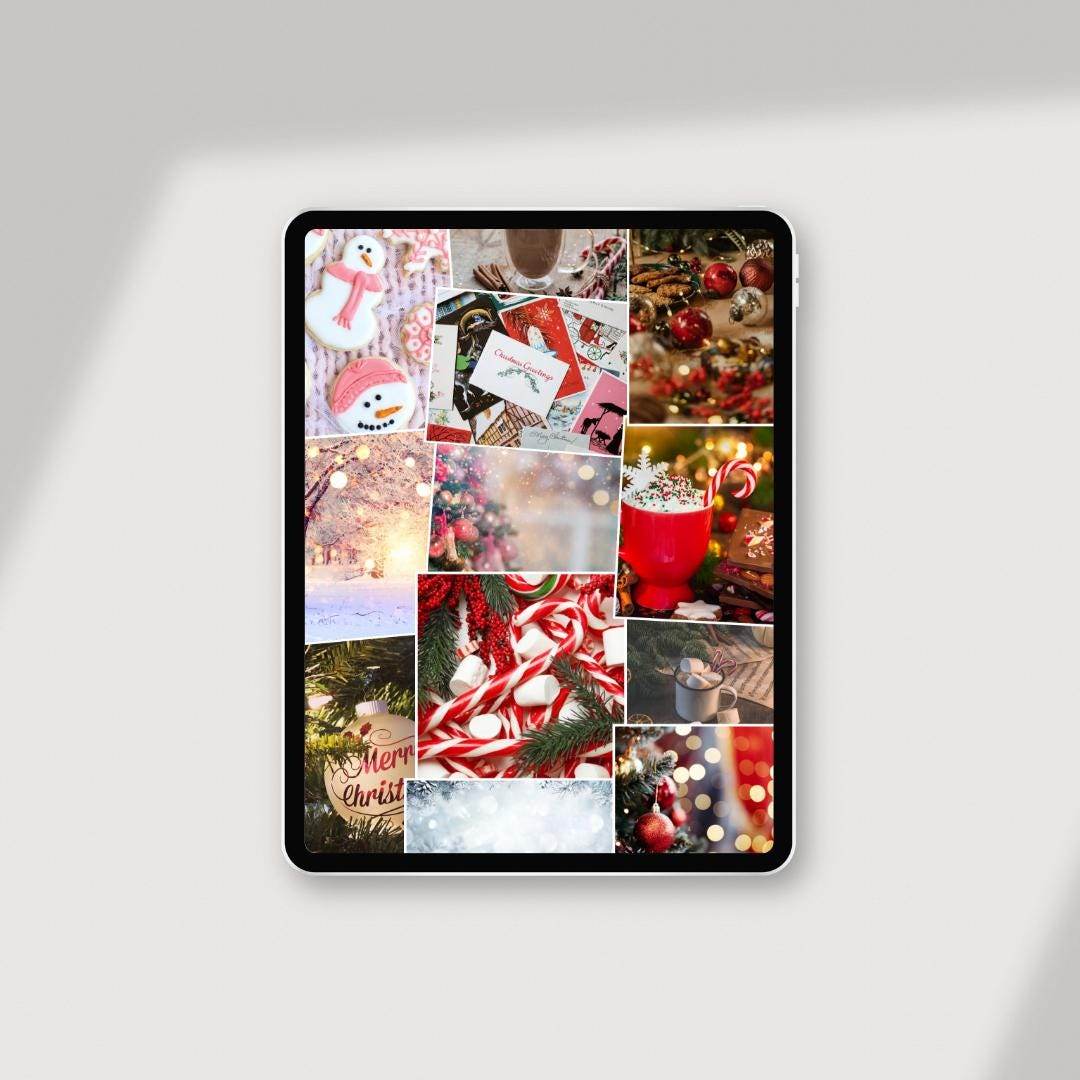 Holiday Aesthetic Backgrounds Digital Wallpaper Pack Digital product girlydesignus-holiday-aesthetic-backgrounds-christmas-collage-ipad-shadow My Store