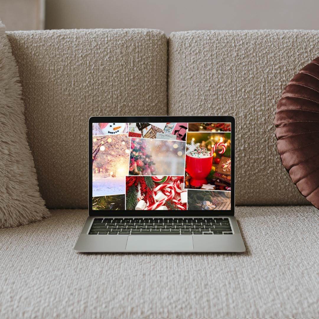 Holiday Aesthetic Backgrounds Digital Wallpaper Pack Digital product girlydesignus-holiday-aesthetic-backgrounds-collage-macbook-sofa My Store